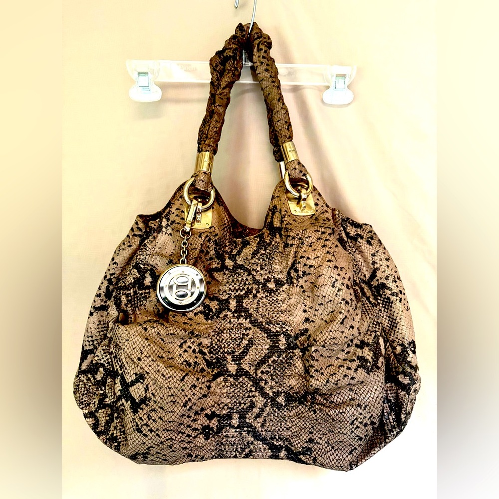 Bebe Brown Snake Print Hobo Bag